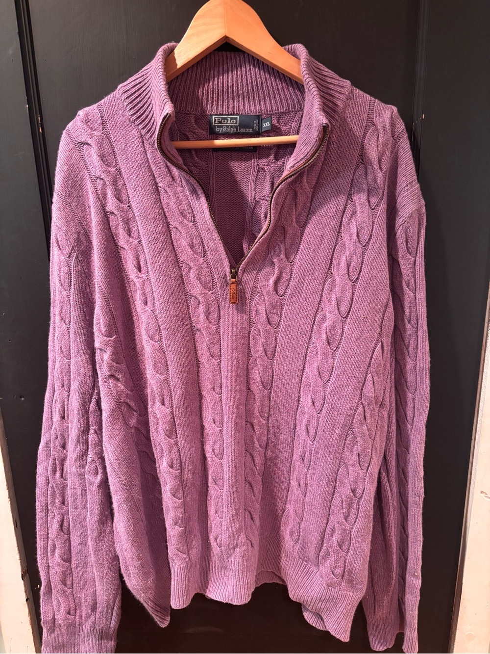 Polo Ralph Lauren Silk Cashmere Cable Knit Quarter Zip Sweater Lavender XXL